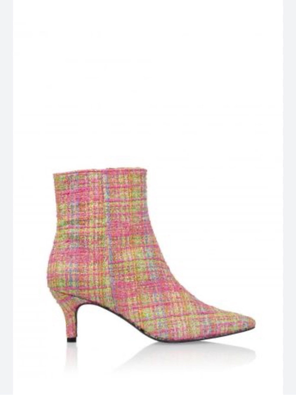 DWRS Multicolor Tweed Pointed Toe Ankle Boots Size 37 Pink Rainbow Kitten Heel